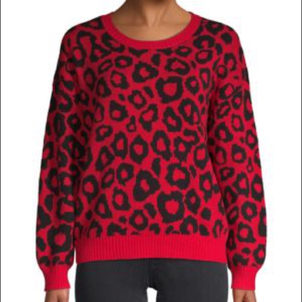 BCBG MAX AZRIA Red Leopard Print Sweater LARGE